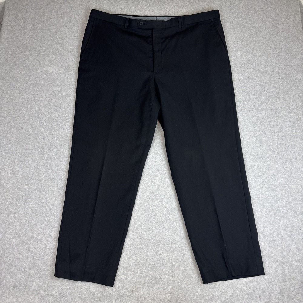 Hickey Freeman Men's Pants Size 42 Black Worsted Wool Flat Front Dress Slacks